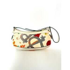 Dooney & Bourke Bag Graffiti Paint Splatter Purse Cream Canvas Leather Duck